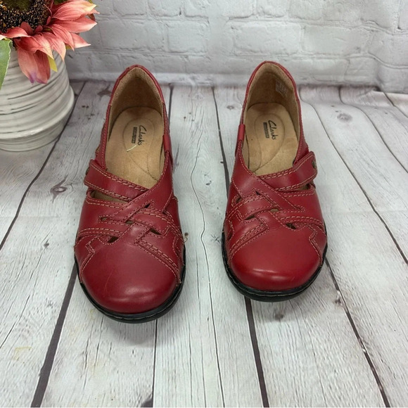 clarks evianna peal red leather flat loafer adjustable strap sz 9.5 - Picture 4 of 10